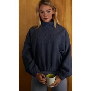 Pacsun Playboy Fleece Funnel Neck Cropped Plush Oversized in blue, Size Medium